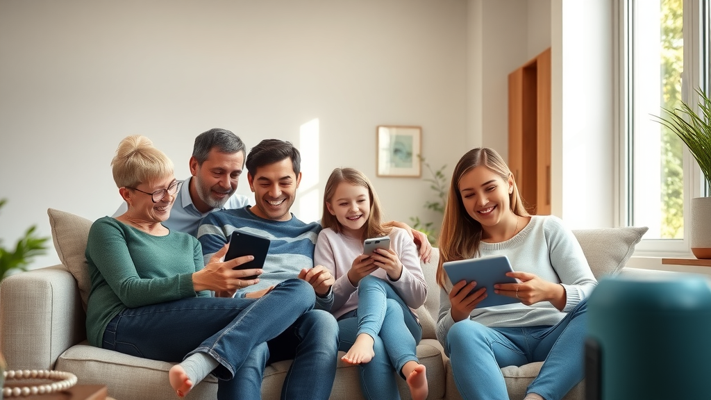 Family enjoying smart home automation in a modern living room for effortless living